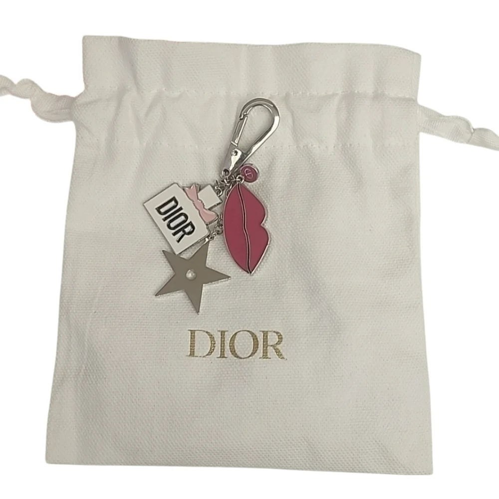 DIOR Purse Bag Charm Keychain Key FOB Miss Dior Bottle Logo Star Kiss Dust Bag